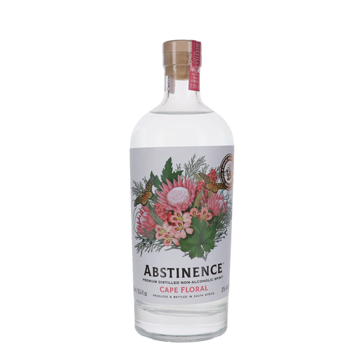 Abstinence Cape Fynbos alcoholvrij met rozengeranium, jeneverbes, engelwortel, koriander en citroen voor een bloemige smaak.