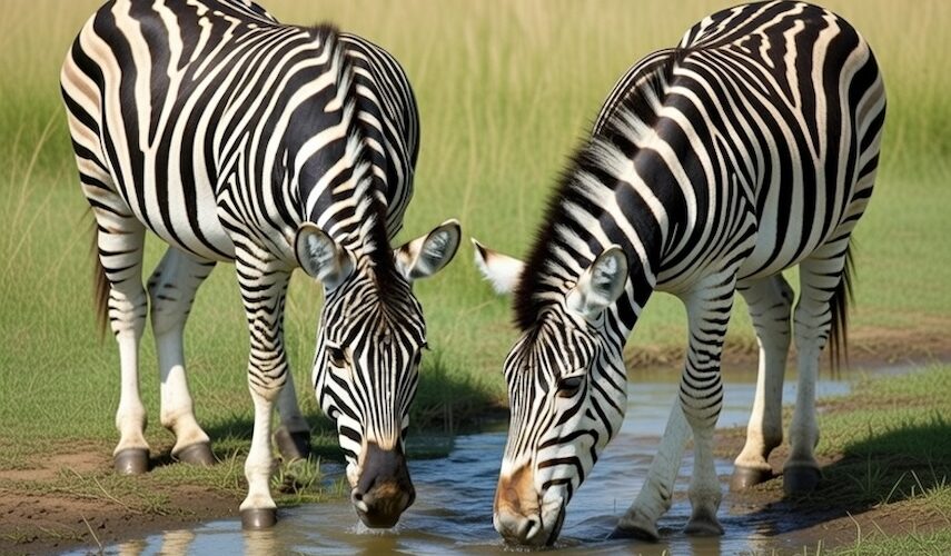Zebras drinking